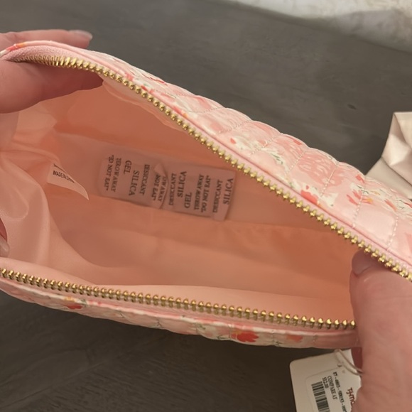 Pink and Red Quilted Cosmetic Bag with Gold Zipper - Picture 2 of 3